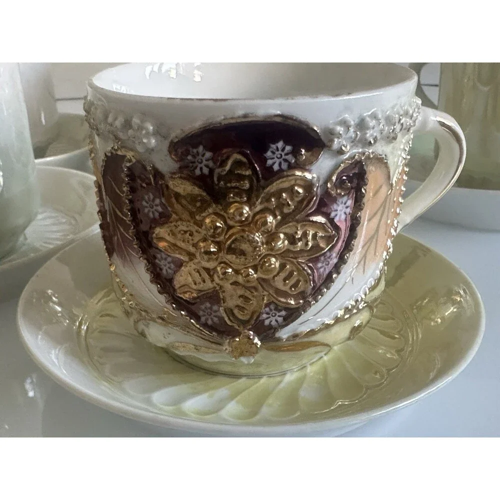 Unmarked Porcelain Floral Gold Trim 5 Cup & Saucer Sets Germany MPN 28